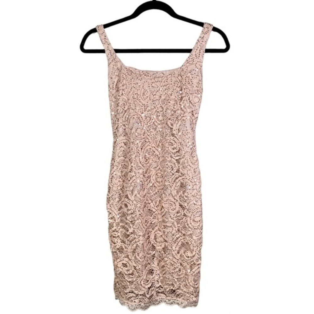 My Michelle pale pink lined dress lace‎ & sequin overlay size 3